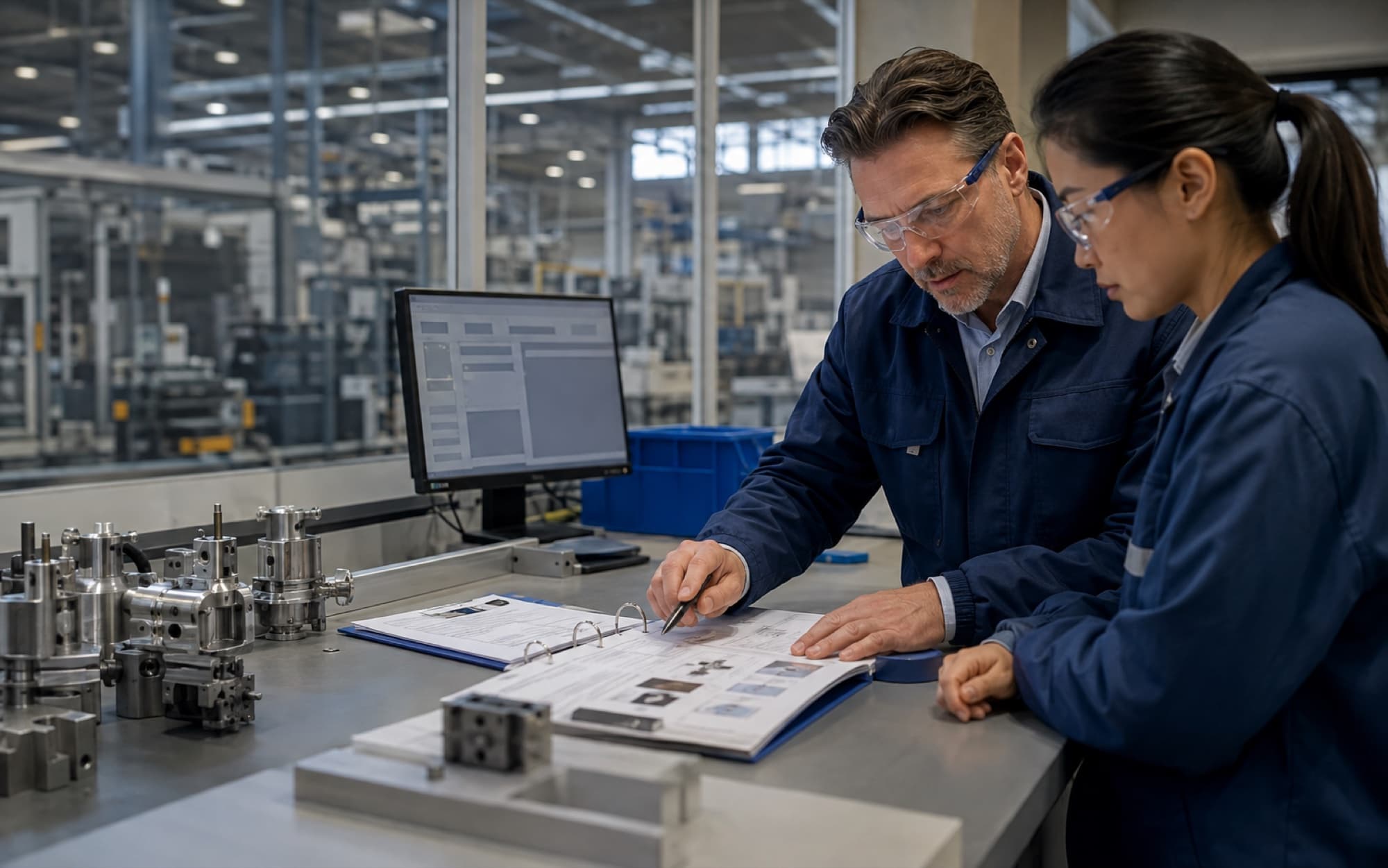 Illustrative quality and production leads reviewing controlled information
